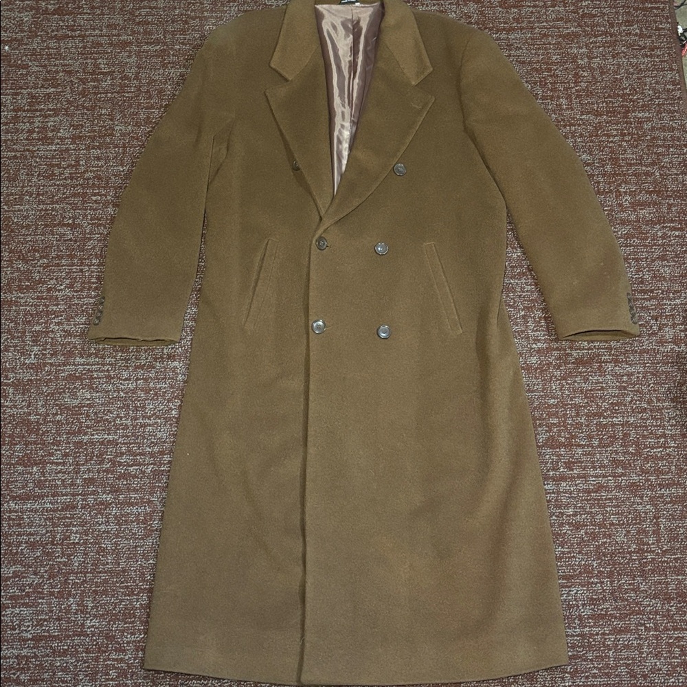 Valentuomo Men's cashmere/wool long Brown Double-Breasted Coat men’s dress coat